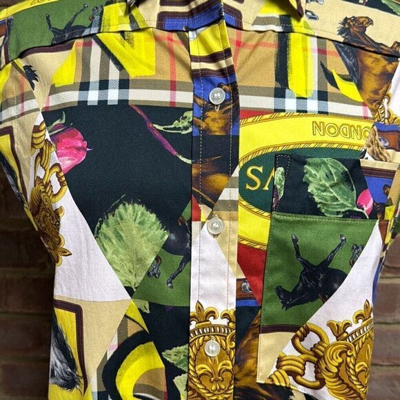 BURBERRY Multicolor Sleeveless Archive Scarf Print Button Down Shirt Size 4 - Picture 3 of 6